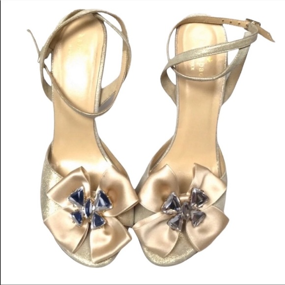 Kate Spade New York Gold Bow Heels Size 7 - Picture 1 of 7